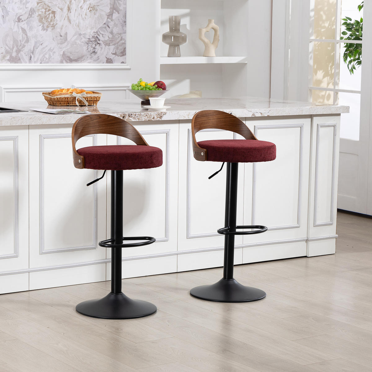 BARHOCKER DE-36283 2er-Set höhenverstellbar Weinrot - Weinrot, Metall (42/77/42.5cm) - ComfortXL