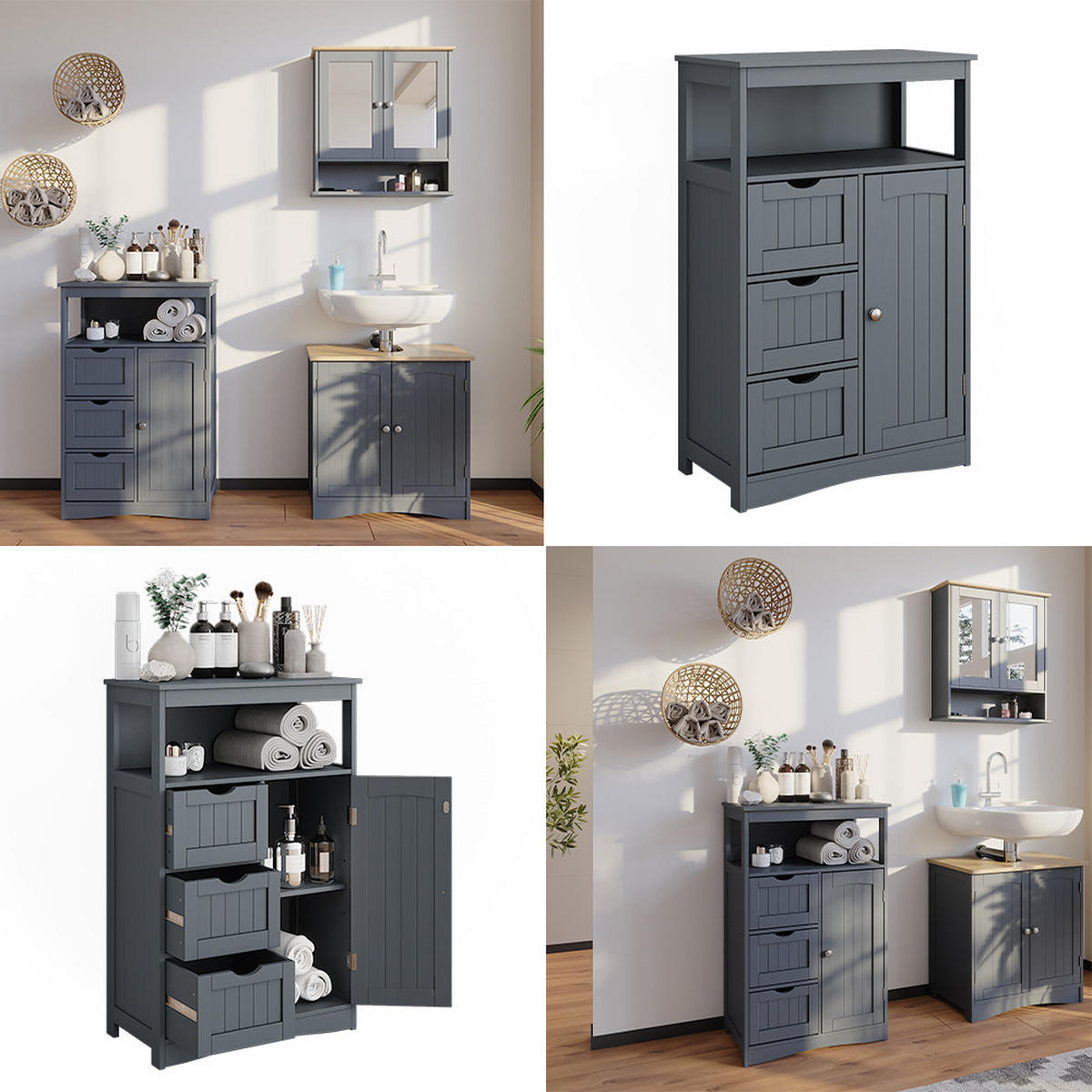 MIDISCHRANK Bianco Grau 56 x 86.5 cm - Grau, Holzwerkstoff (56/86.5/29.2cm) - Vicco