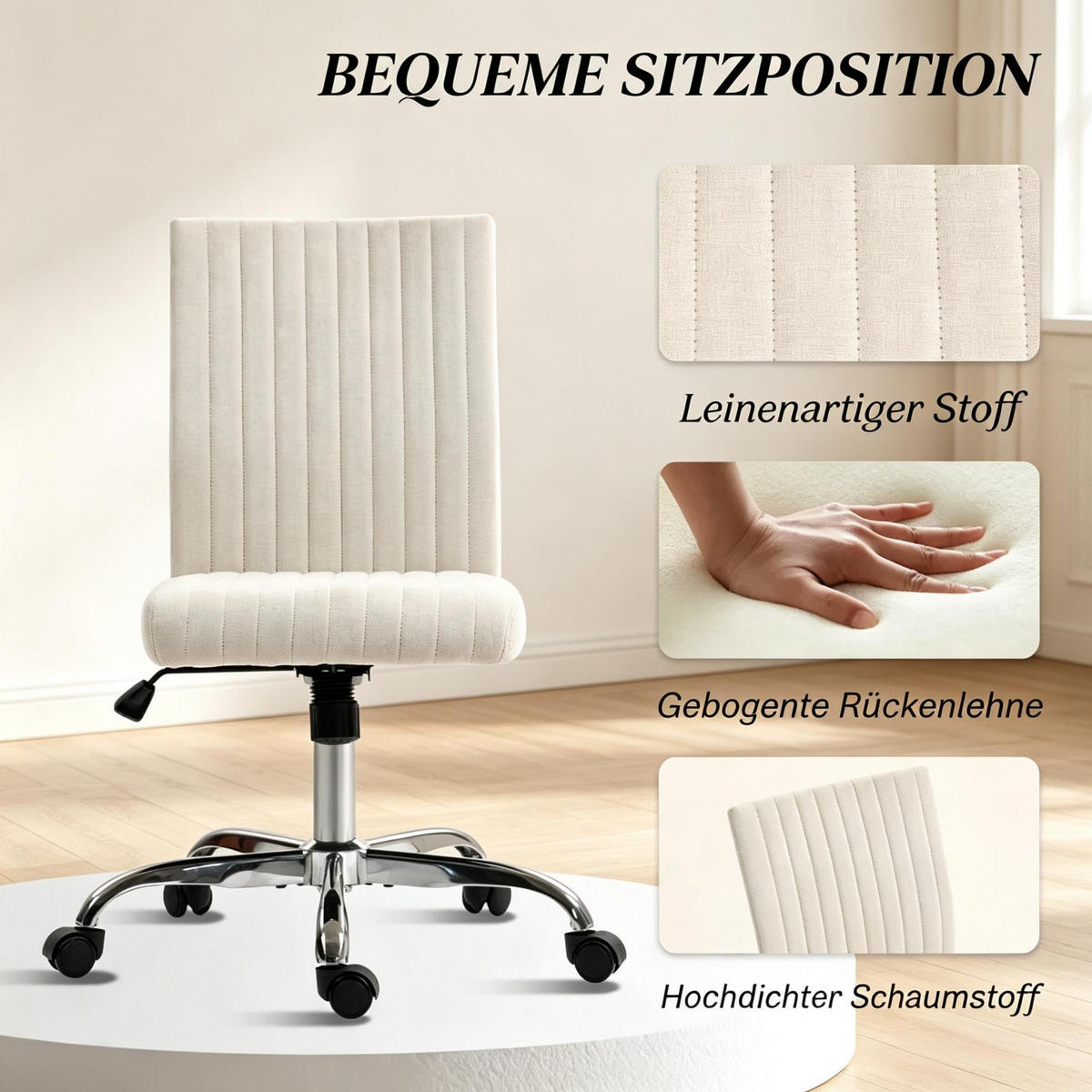 DREHSTUHL höhenverstellbar 360° drehbar 120 kg - Weiß, Textil (43/89/56cm) - Gisaae