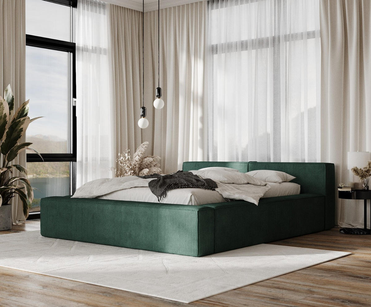 POLSTERBETT Casto mit Stauraum 160/200 cm Grün im Poso Stoff - Schwarz/Naturfarben, Holz/Holzwerkstoff (160/200cm) - AltaBeds