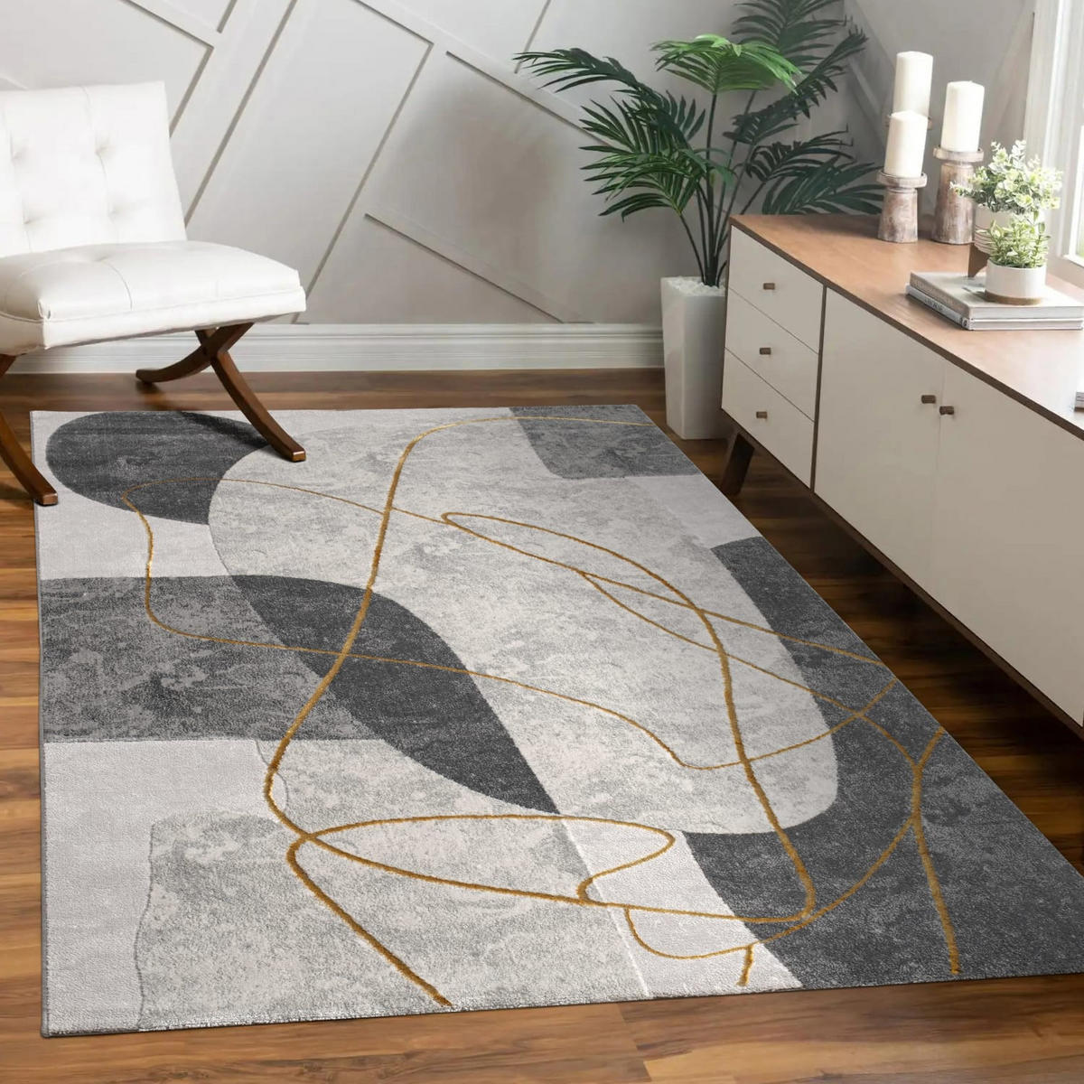 TEPPICH Kurzflor Abstrakt Wohnzimmer schmutzabweisend Grau Rechteckig 200x290 - Grau, Textil (200/290cm) - KADIMA DESIGN