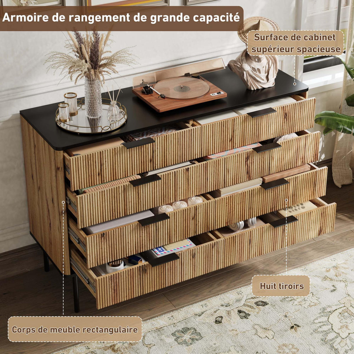 SIDEBOARD Natur Schwarz 120/39,5/80 cm - Schwarz, Holzwerkstoff (120/80/39.5cm) - PANGIVO