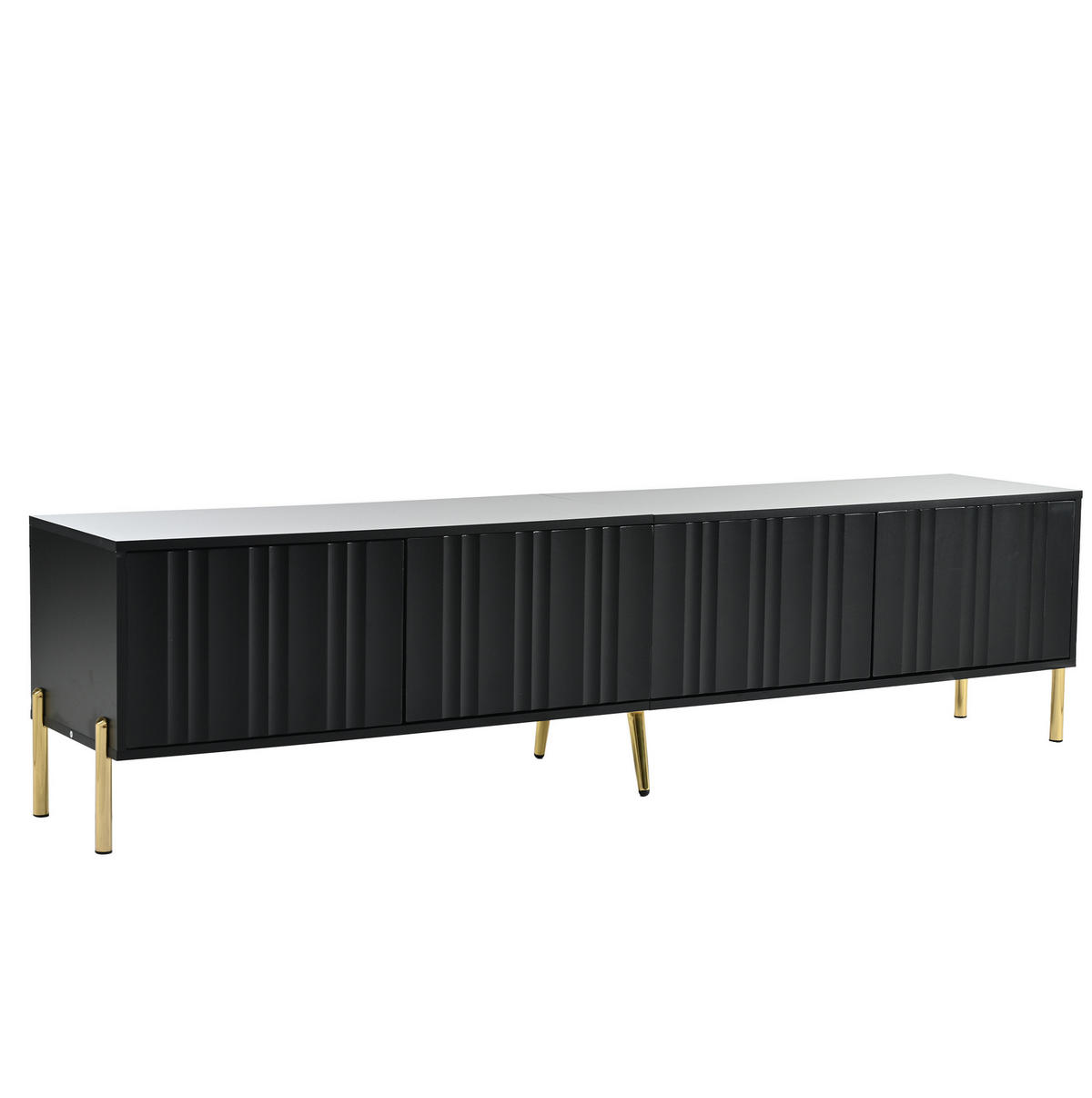 TV-SCHRANK 190/38/48 cm schwarz aus MDF mit gerillten Türen - Schwarz, Holzwerkstoff (190/48/38cm) - OKWISH