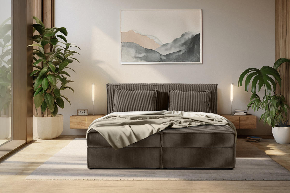 BOXSPRINGBETT ROTI mit Stauraum, braun - Schwarz/Braun, Holz/Holzwerkstoff (160/200cm) - KONSIMO®