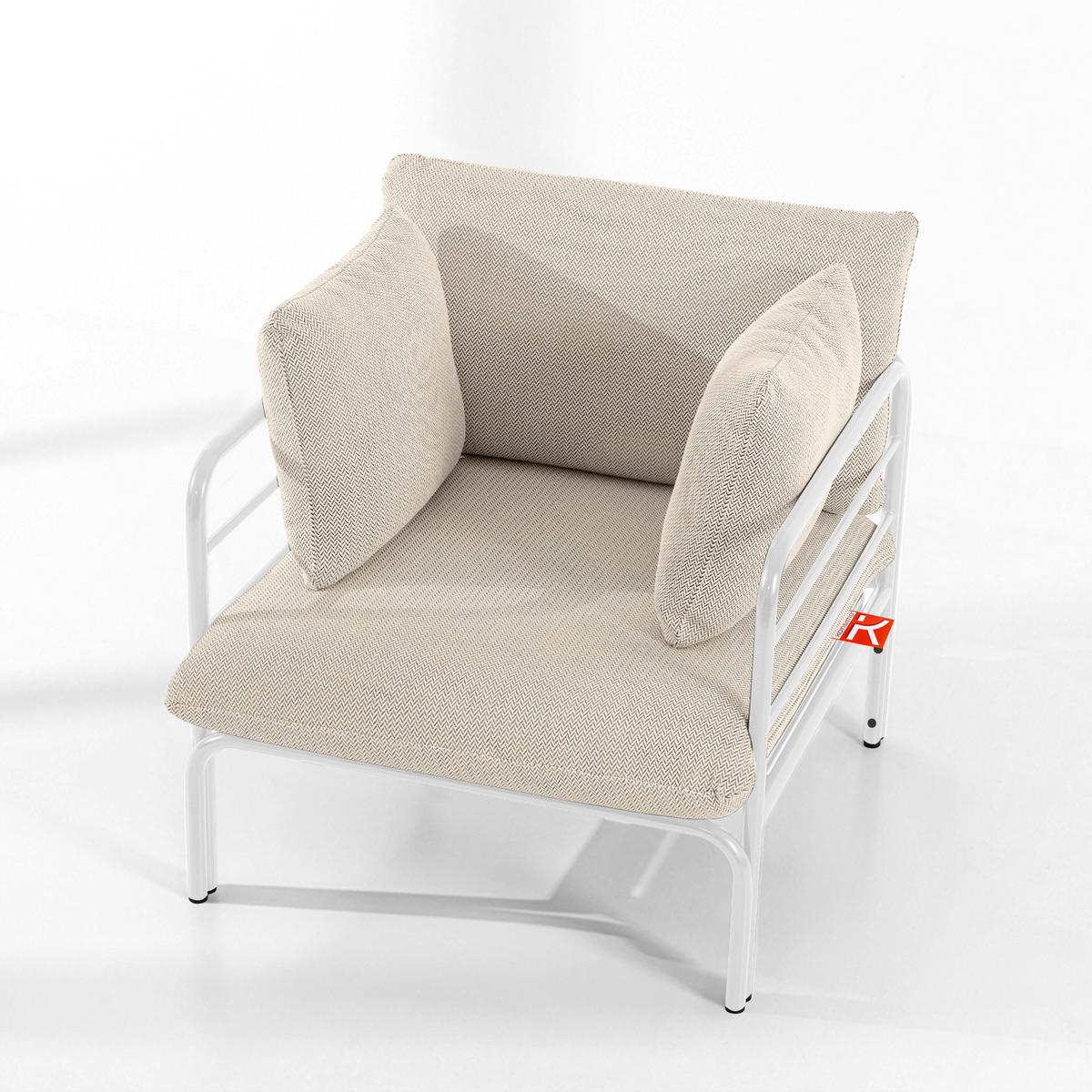 GARTENMÖBELSET RAMBE 4-tlg. 1x Tisch 2x Sessel 1x Sofa 3-Sitzer, mit Auflage, Stahlrahmen, LOFT-STIL, Weiß - Beige/Weiß, Glas/Textil - KONSIMO®