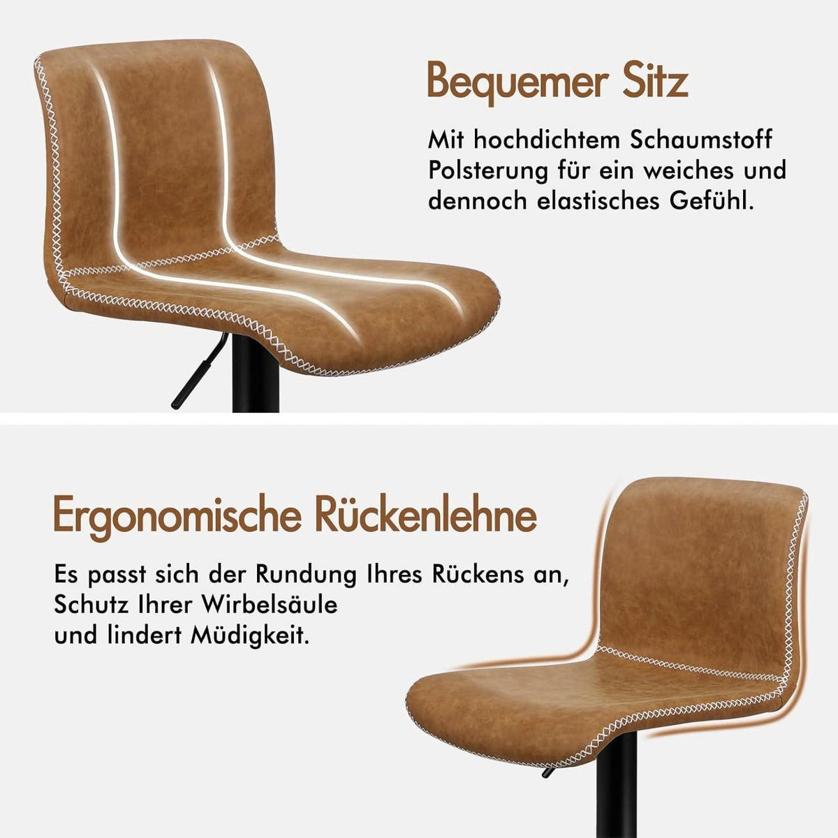 BARHOCKER 2er Set Kunstleder Braun, höhenverstellbar und 360° drehbar - Braun, Kunststoff (41.5/107/41.5cm)