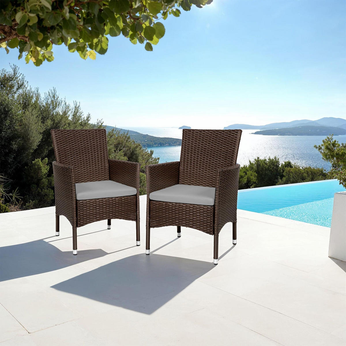 RATTANSTUHL 2er Set Nantes,59 x 57 x 85 cm,braun/beige - Beige/Braun, Kunststoff (57/85/59cm) - tectake