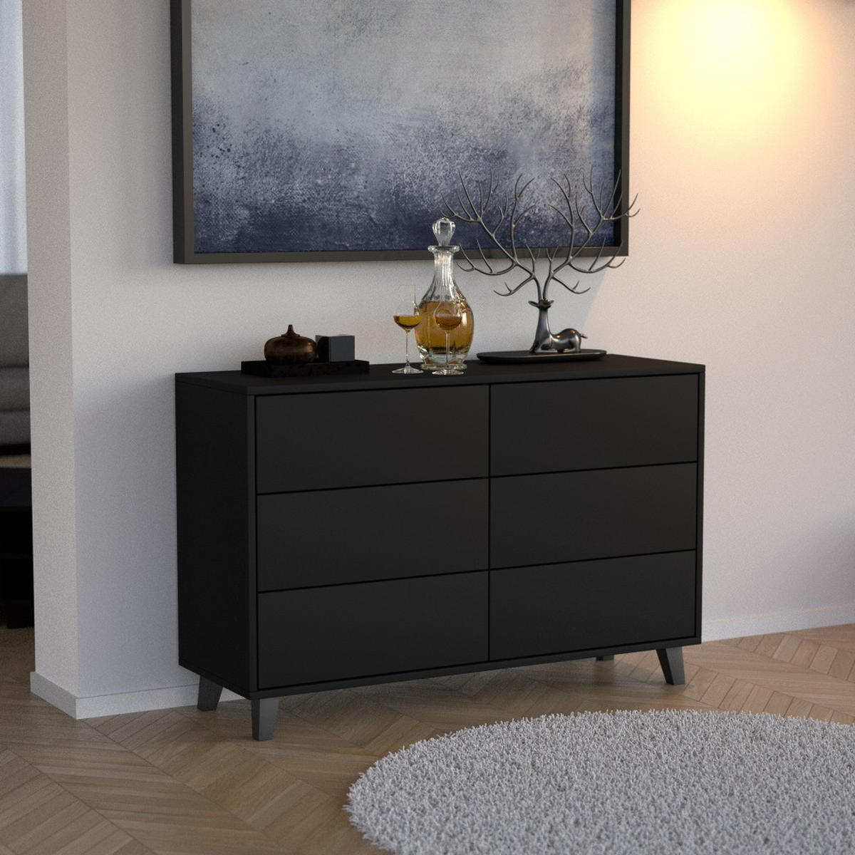 KOMMODE Home mit 6 Schubladen, 120 cm, ohne Griffe, Schwarz - Schwarz, Holzwerkstoff (120/80/40cm) - Beautysofa