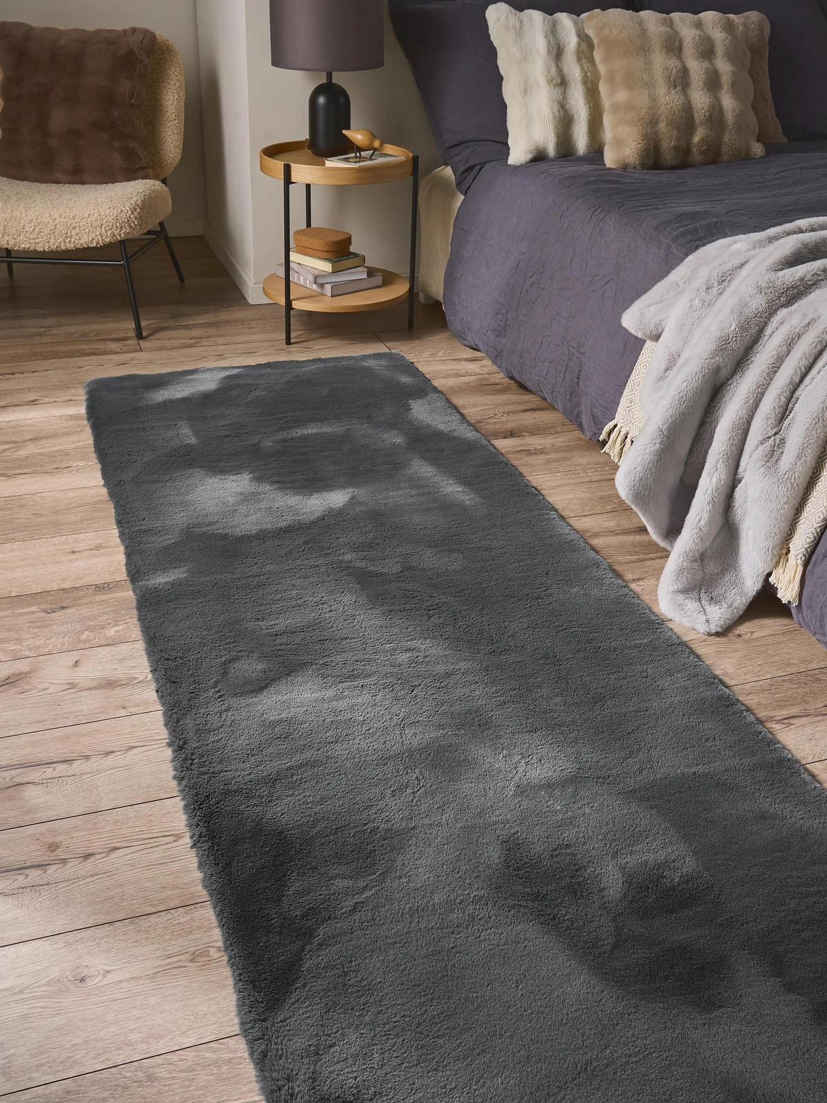 KUNSTFELL-TEPPICH Dave Anthrazit 80x240 cm - Anthrazit, Textil (80/240cm) - benuta Nest