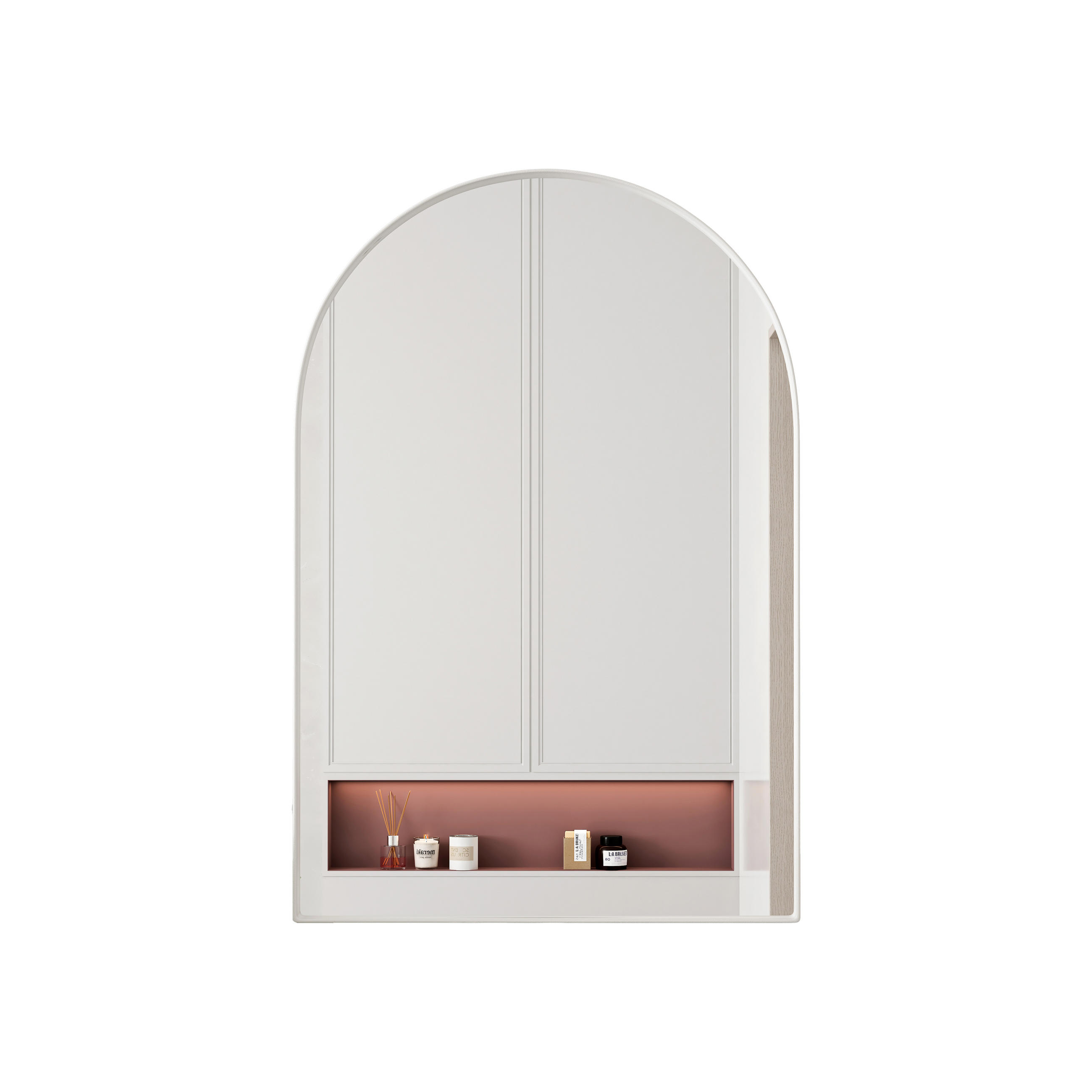 SPIEGELSCHRANK gewölbt mit weißem Metallrahmen – Wandschrank mit Spiegel & verstellbaren Ablagen, für Bad, Wohn- & Schlafzimmer - Weiß, Metall (61/12/91cm) - Ej. Life