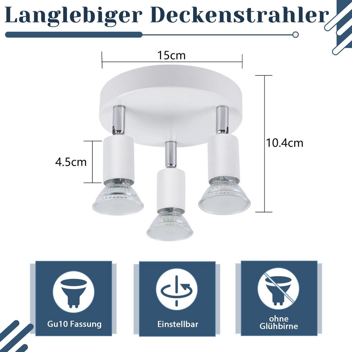 STRAHLER Bamberg 3-flammig 15/15/10.4 cm - Weiß, Metall (15/15/10.4cm) - Nettlife