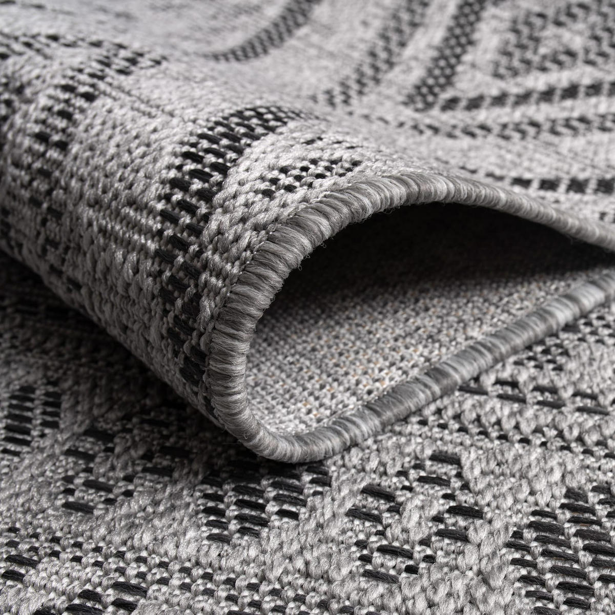 FLACHWEBTEPPICH, mit Rautenmuster, aus Polypropylen, Anthrazit, Ø 80 cm - Anthrazit, Textil (80/80cm) - KADIMA DESIGN