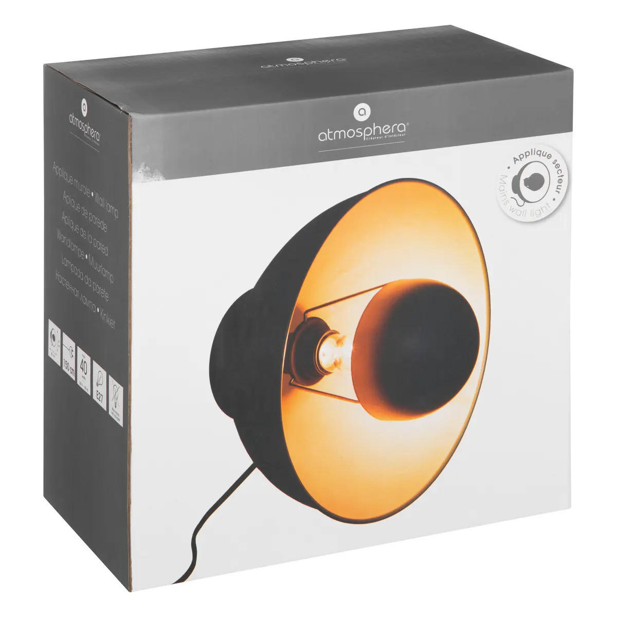 WANDELEUCHTE Lahti Ø 29 cm - Schwarz, Metall (16.5/29/29cm) - Atmosphera Createur d´interieur