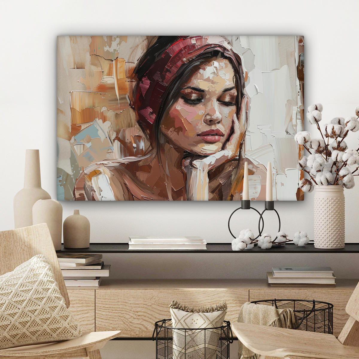 LEINWANDBILD Frau - Lackierung - Porträt - Modern Wanddeko 90x60 cm - Altrosa, Textil (90/60cm) - MuchoWow