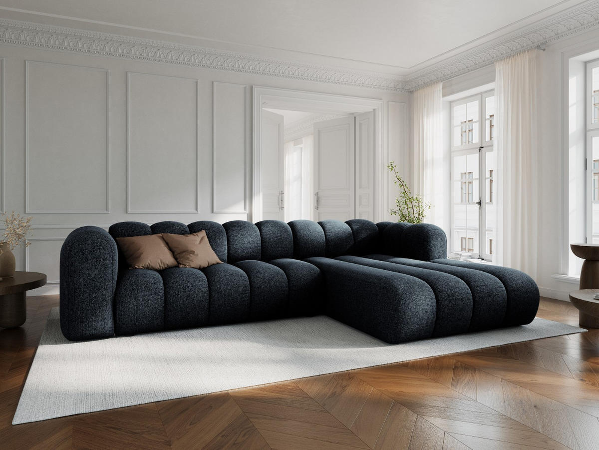 ECKSOFA modular rechts Lupine aus Chenille-Stoff königsblau 4 Sitzplätze - Dunkelblau, Textil (177/290cm) - Micadoni