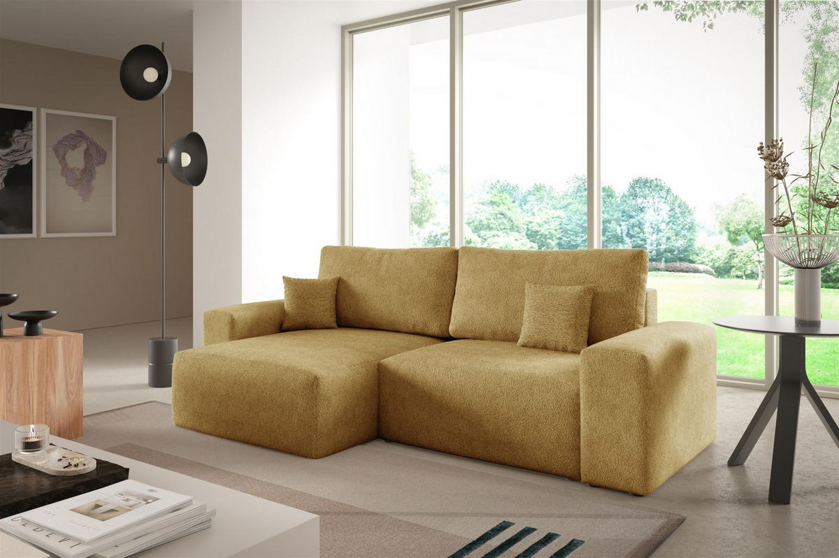 ECKSOFA Arona Xs Mit Schlaffunktion - Gelb, Holzwerkstoff/Textil (148/255cm) - Fun Möbel