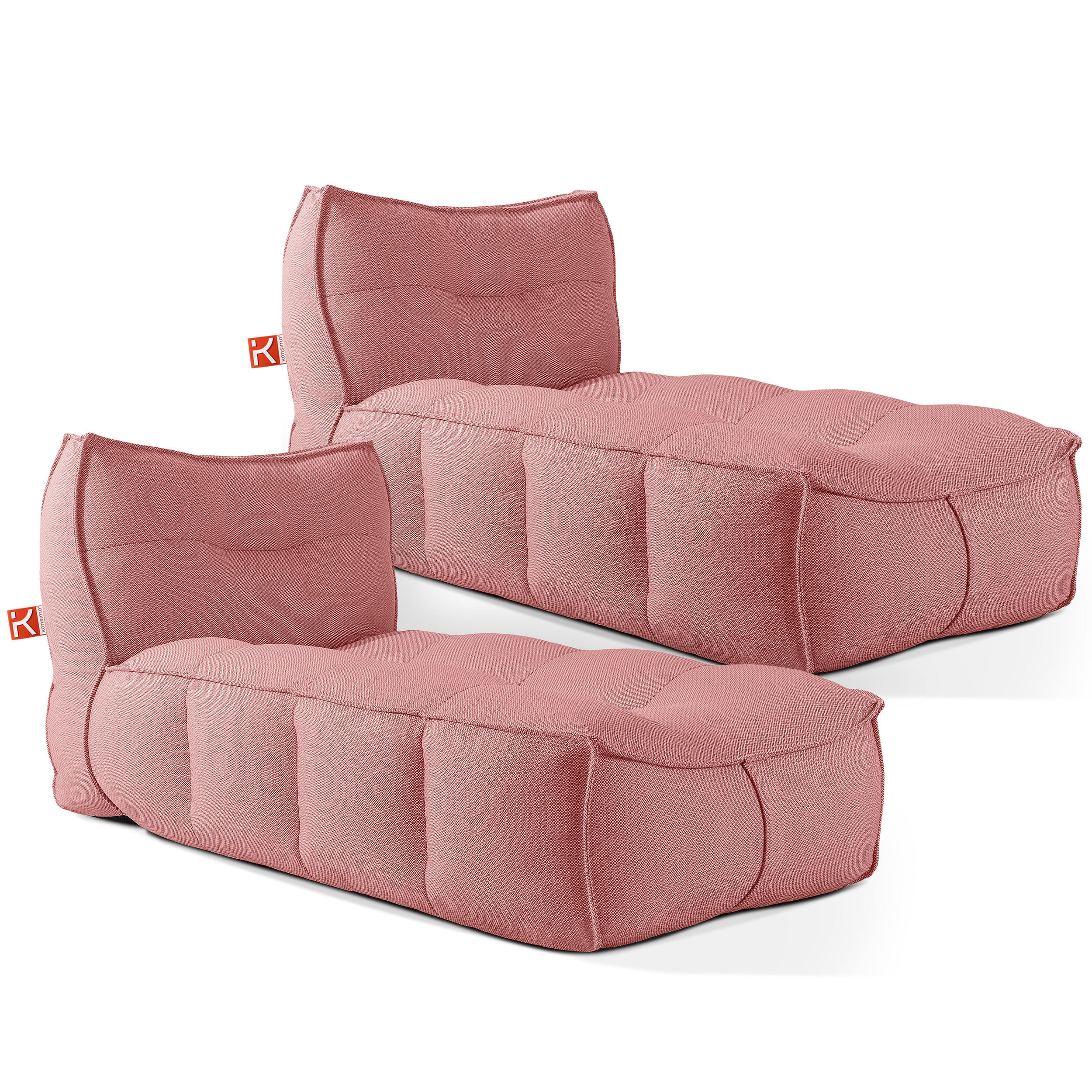 GARTENLIEGE LOVIA Sonnenliege 2-er Set, Rot/Weiß - Rot, Textil (90/82/174cm) - KONSIMO®