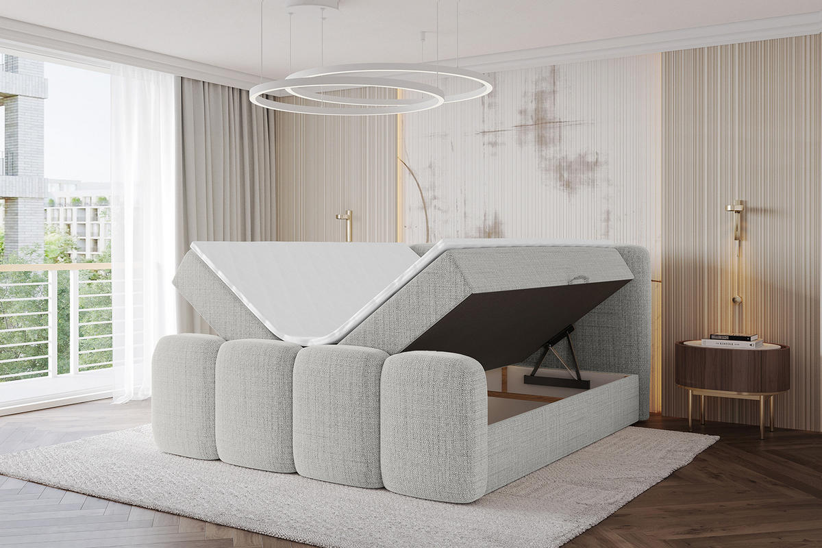 AMERICKÁ postel s matrací H4 a lamelovým roštem – NINA-Z – 160 × 200 cm – světle šedá - světle šedá, kompozitní dřevo (160/200cm) - ALTDECOR