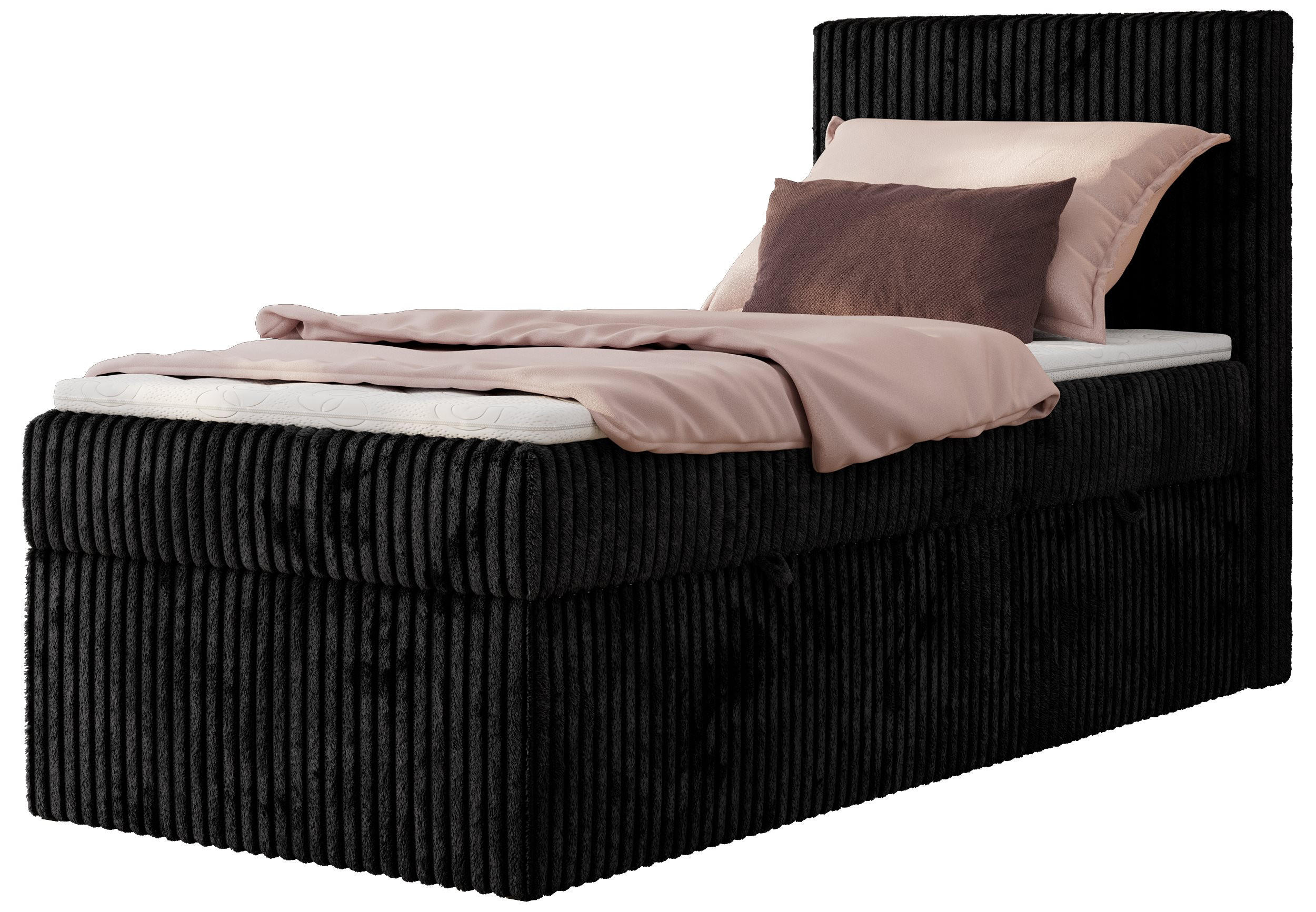 BOXBETT TILIANO 90/200 - Schwarz Cord - H4 - Visco Topper - Rechts - Schwarz, Textil (90/200cm) - MKS