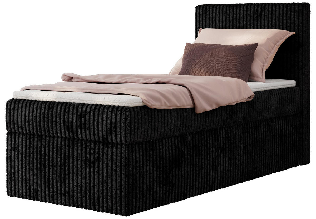 BOXBETT TILIANO 90/200 - Schwarz Cord - H4 - Visco Topper - Rechts - Schwarz, Textil (90/200cm) - MKS