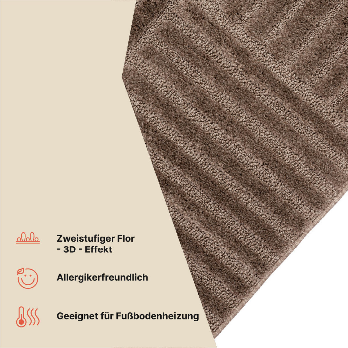 KURZFLORTEPPICH RELIEVO taupe geometrisch 3D-Struktur 200/300 cm - Taupe, Textil (200/300cm) - Tapiso