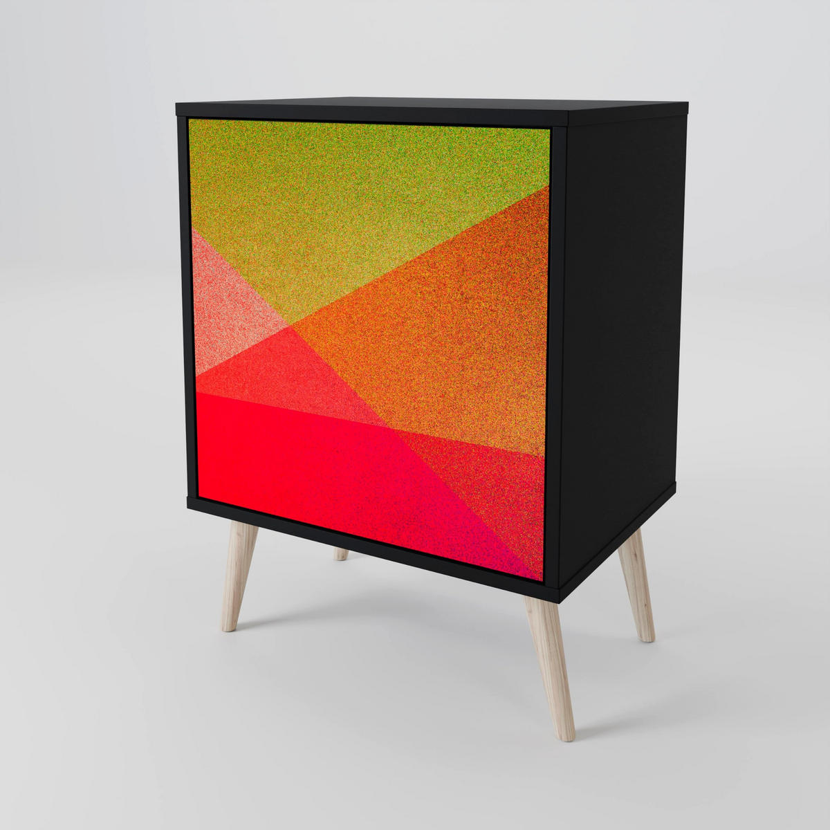 SIDEBOARD VIVID GEOMETRY, Schwarz, 57,5x42x75,5 cm, Goldfarbene Metallfüße - Goldfarben/Multicolor, Holzwerkstoff/Metall (57.5/75.5/42cm) - SpaceRebels
