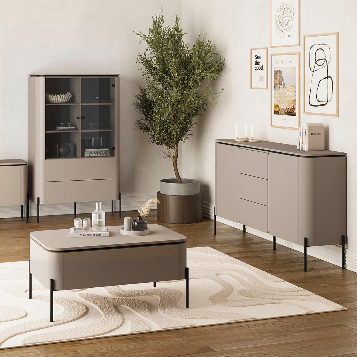 VITRÍNA Krtek - šedohnědá, kompozitní dřevo (98/160/39.5cm) - Petits-meubles