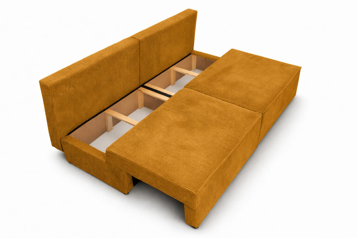 SOFA Mit Schlaffunktion Und Bettkasten, Cordstoff Poso, Senffarbe, BEST MINI - Gelb, Holz (200/83/98cm) - Kaiser Möbel
