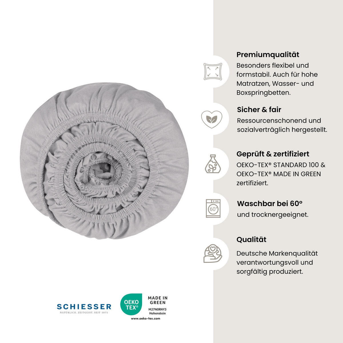 SPANNBETTLAKEN Flexi - 95/5 - 100 x 200 cm - Hellgrau - Hellgrau, Textil (100/200cm) - SCHIESSER