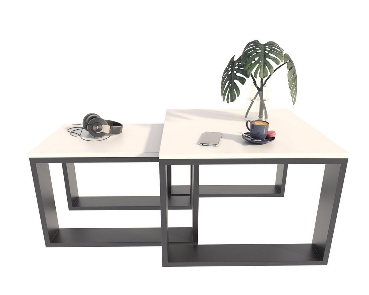 SATZTISCH im Industrie-Stil Weiß 2er-Set - Weiß, Holzwerkstoff (59.6/60/43.3cm) - Matkam Möbel