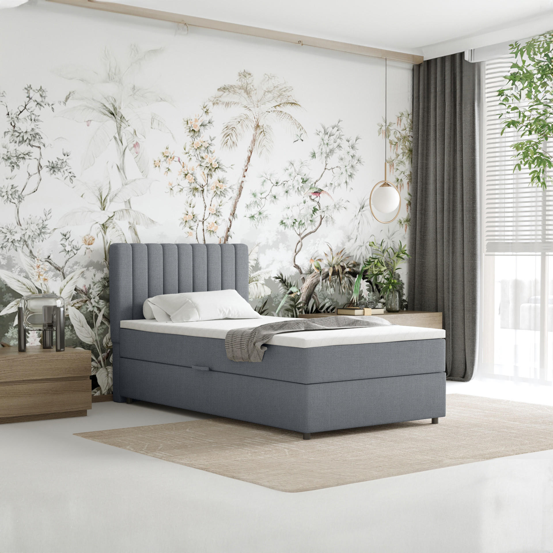 BOXBETT Everest 100 x 200 cm Einzelbett mit hochwertiger Bonell-Matratze und Topper - Dunkelgrau, Holz (100/200cm) - Panda Möbel
