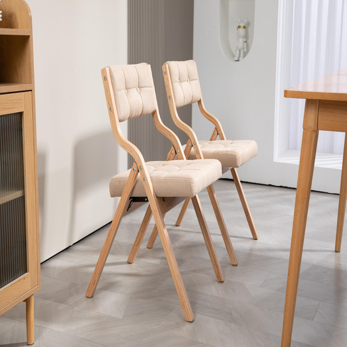 KLAPPSTUHL gepolstert klappbar Holz Khaki 2er-Set - Braun, Holz (48/77/61cm) - Meubliv