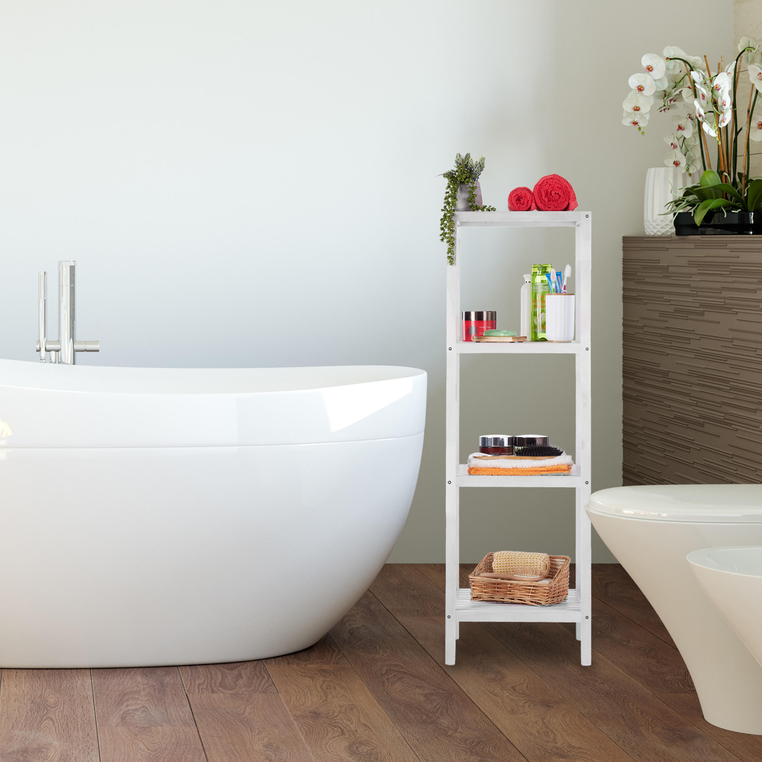 BADREGAL - Weiß, Holz (36/112/36cm) - Relaxdays