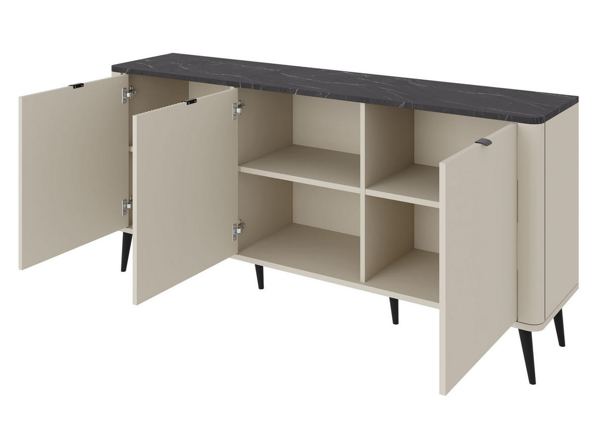 SIDEBOARD Marly 3D RE08 - Kaschmir/Schwarz, Holzwerkstoff/Metall (160/82/40cm) - MIRJAN24