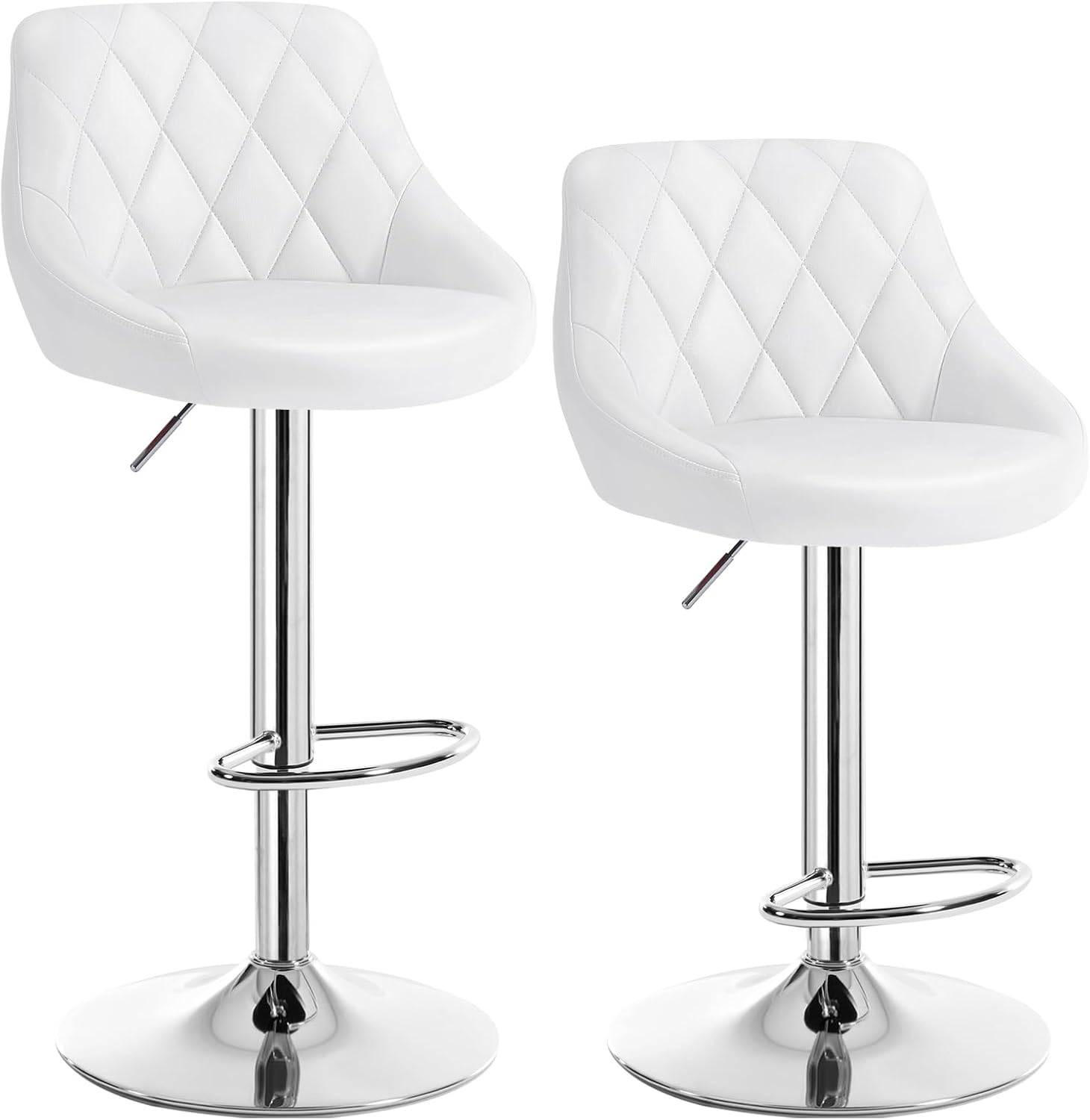 BARHOCKER 2er Set, Kunstleder,Höhenverstellbar, 360° Drehbar - Weiß, Metall (47/104/39cm) - Woltu