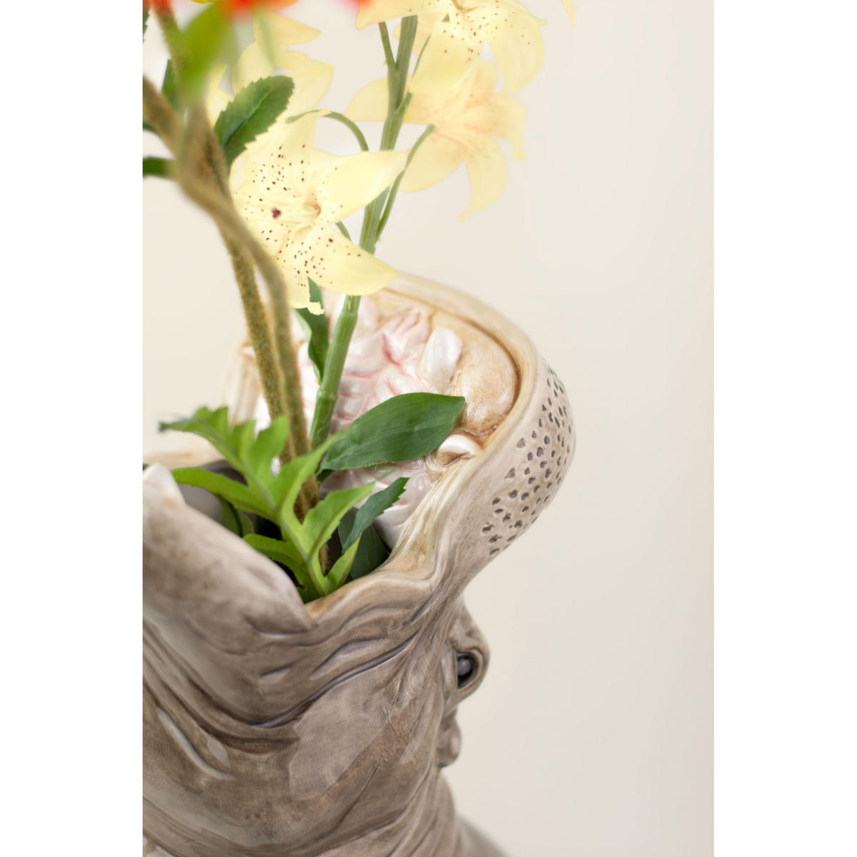 BLUMENVASE Big Hungry Hippos, Dolomit, Grau, 23 x 19 x 42 cm - Grau, Keramik (42cm) - Donkey Products