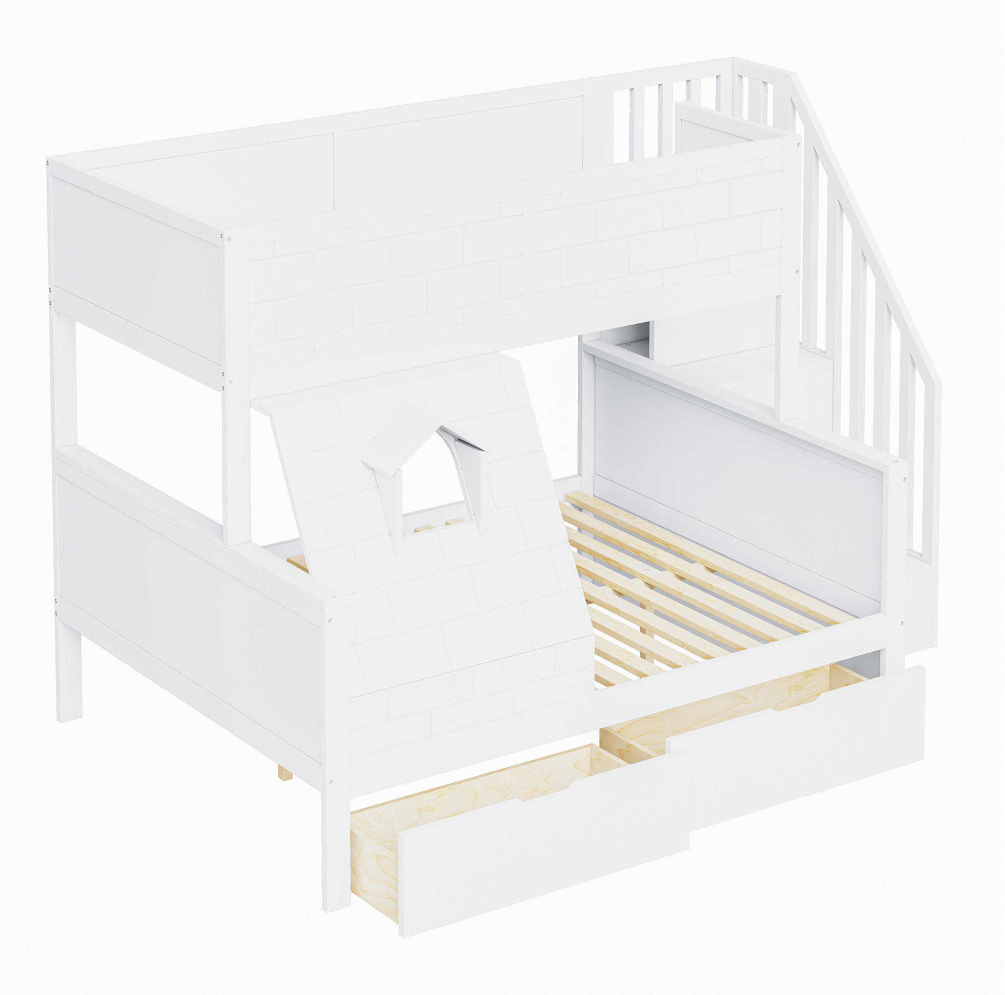 ETAGENBETT Weiß 90 x 200/140/200 cm mit Stauraum und Schubladen - Weiß, Holz (140/200cm) - MIVRAY
