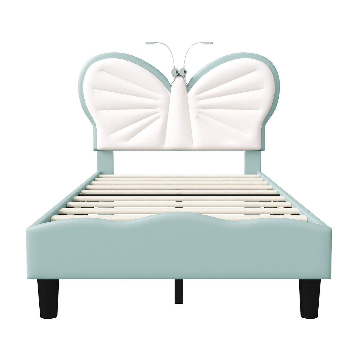 POLSTERBETT 90x200cm Blau Mit LED-Leselampe & Verstellbarem Kopfteil - Blau, Holz (90/200cm)