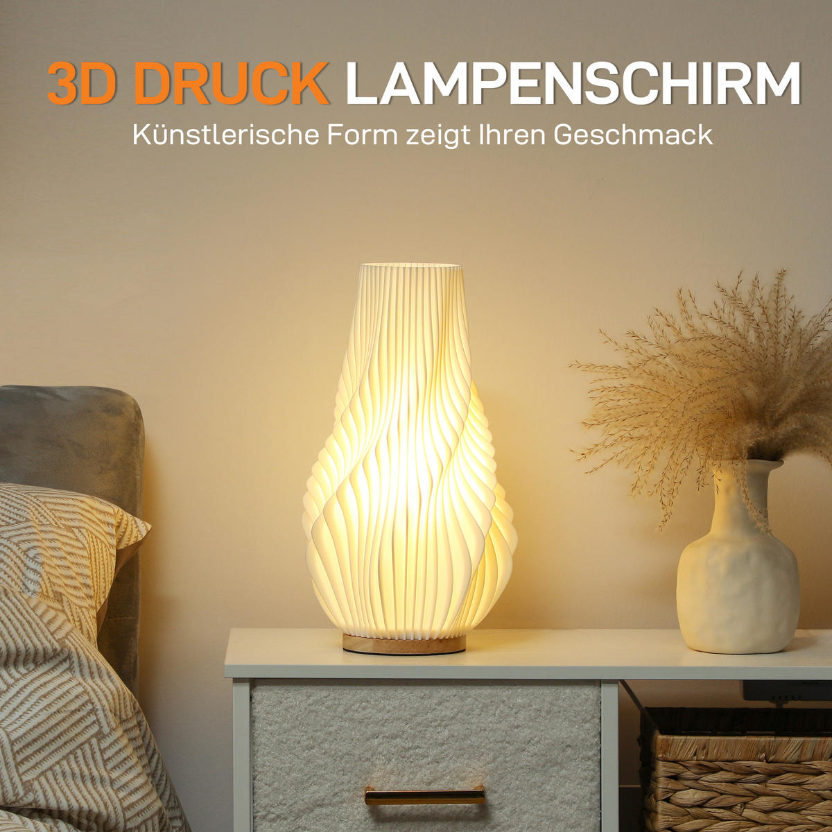 TISCHLAMPE mit 3D-Druck, App/Sprachsteuerung, Weiß - Weiß, Holzwerkstoff (20/20/34.5cm) - HOMCOM