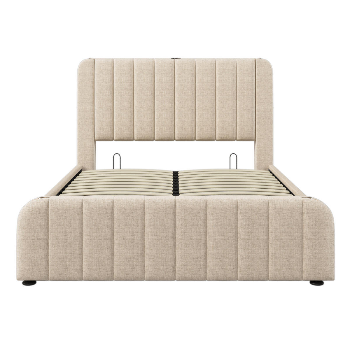POLSTERBETT 140/200 cm Beige mit hydraulischem Stauraum und USB-Typ-C-Anschlüssen - Beige, Textil (140/200cm) - OKWISH