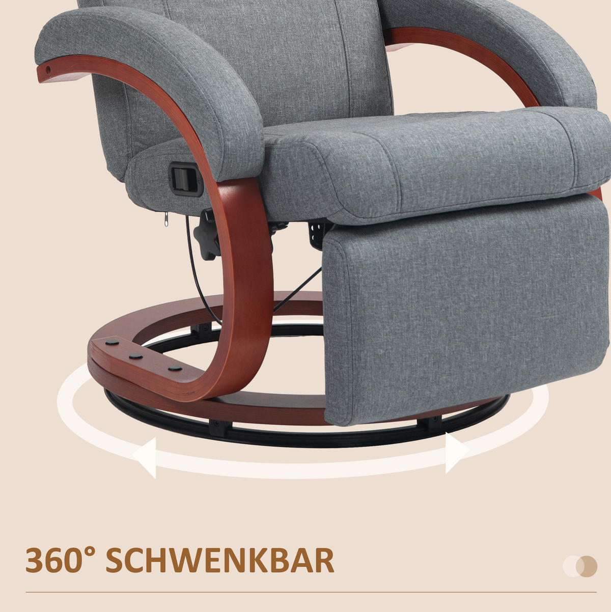 RELAXSESSEL in Grau 68x86x100 cm mit 135° verstellbarer Rückenlehne, Fußhocker und Drehfunktion - Grau, Textil (86/100/68cm) - IVMEU