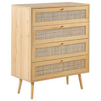 KOMMODE 4 Schubladen Rattan Helles Holz Perote - Hellbraun/Goldfarben, Naturmaterialien (80/97/38cm) - Beliani