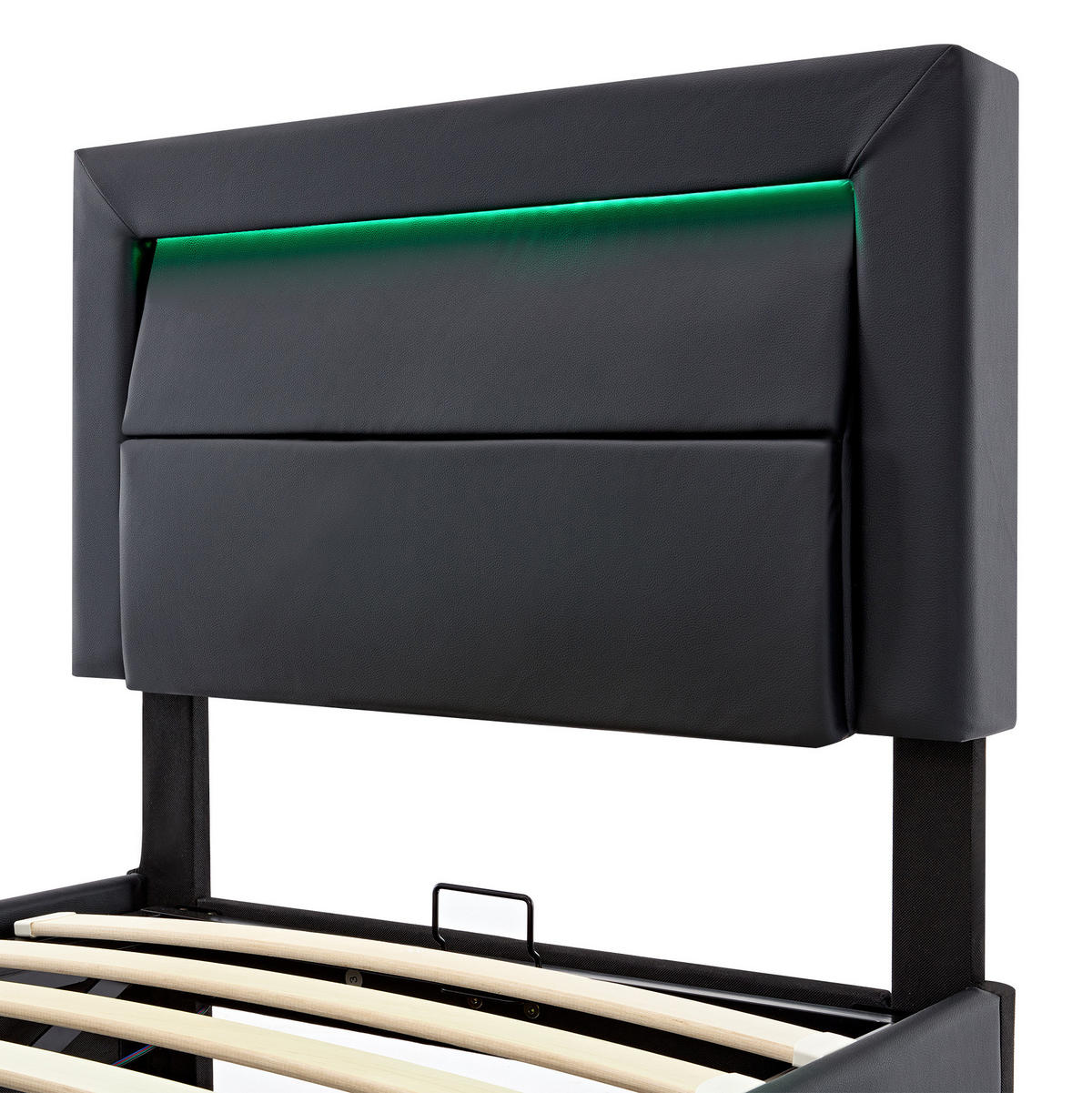 POLSTERBETT 90/190 cm Schwarz aus PU mit LED-Beleuchtung und Stauraum - Schwarz, Kunststoff (90/190cm) - OKMYHOME