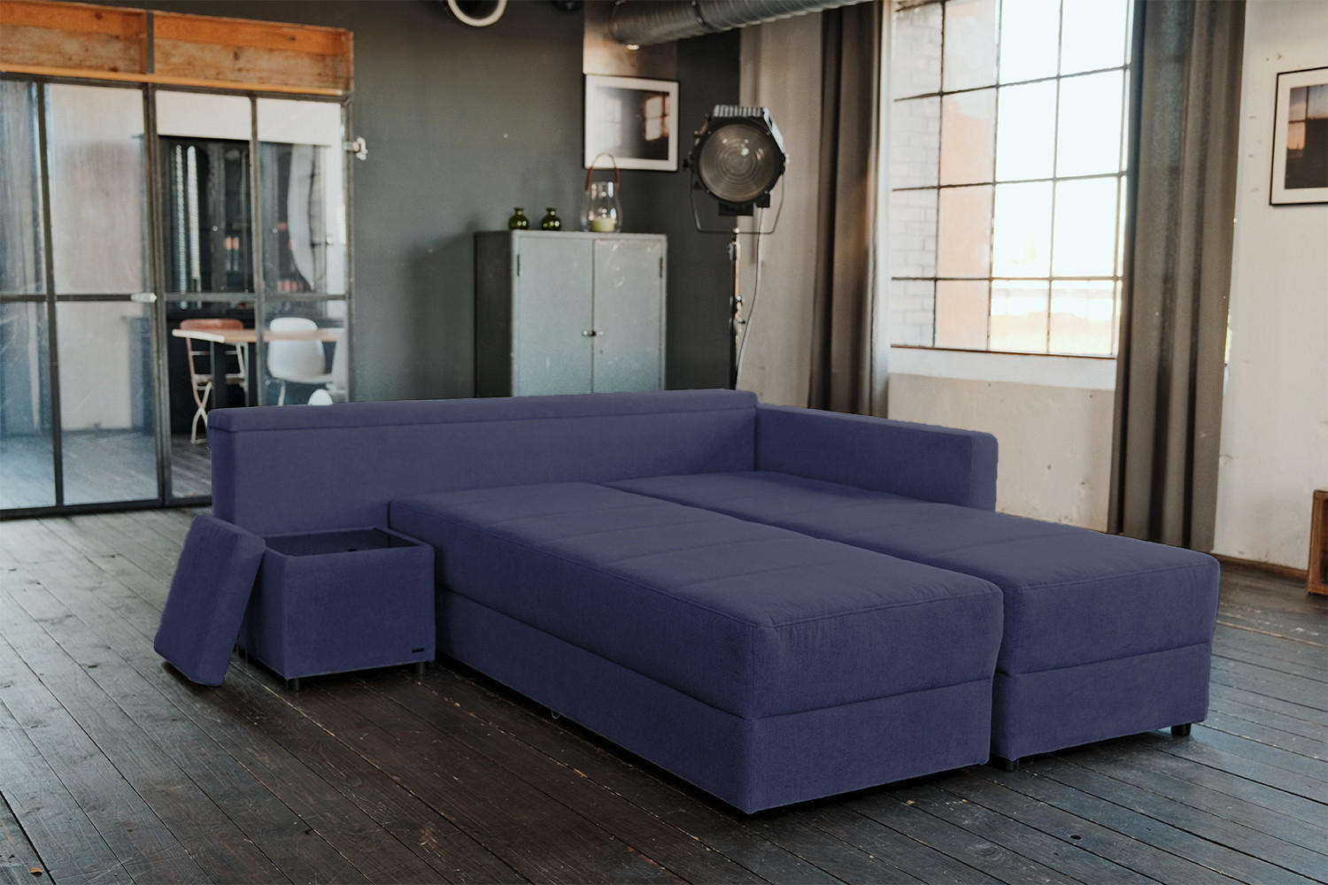 SCHLAFSOFA IDA Blau Webstoff - Blau/Schwarz, Textil (287/229cm) - KAWOLA