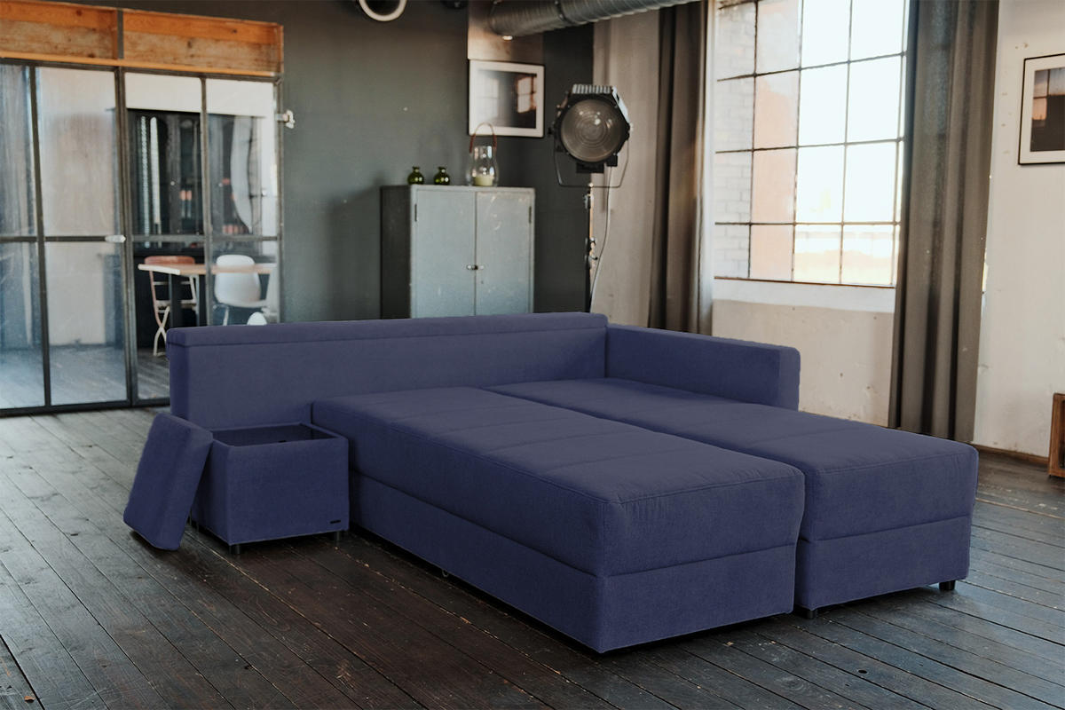 SCHLAFSOFA IDA Blau Webstoff - Blau/Schwarz, Textil (287/229cm) - KAWOLA