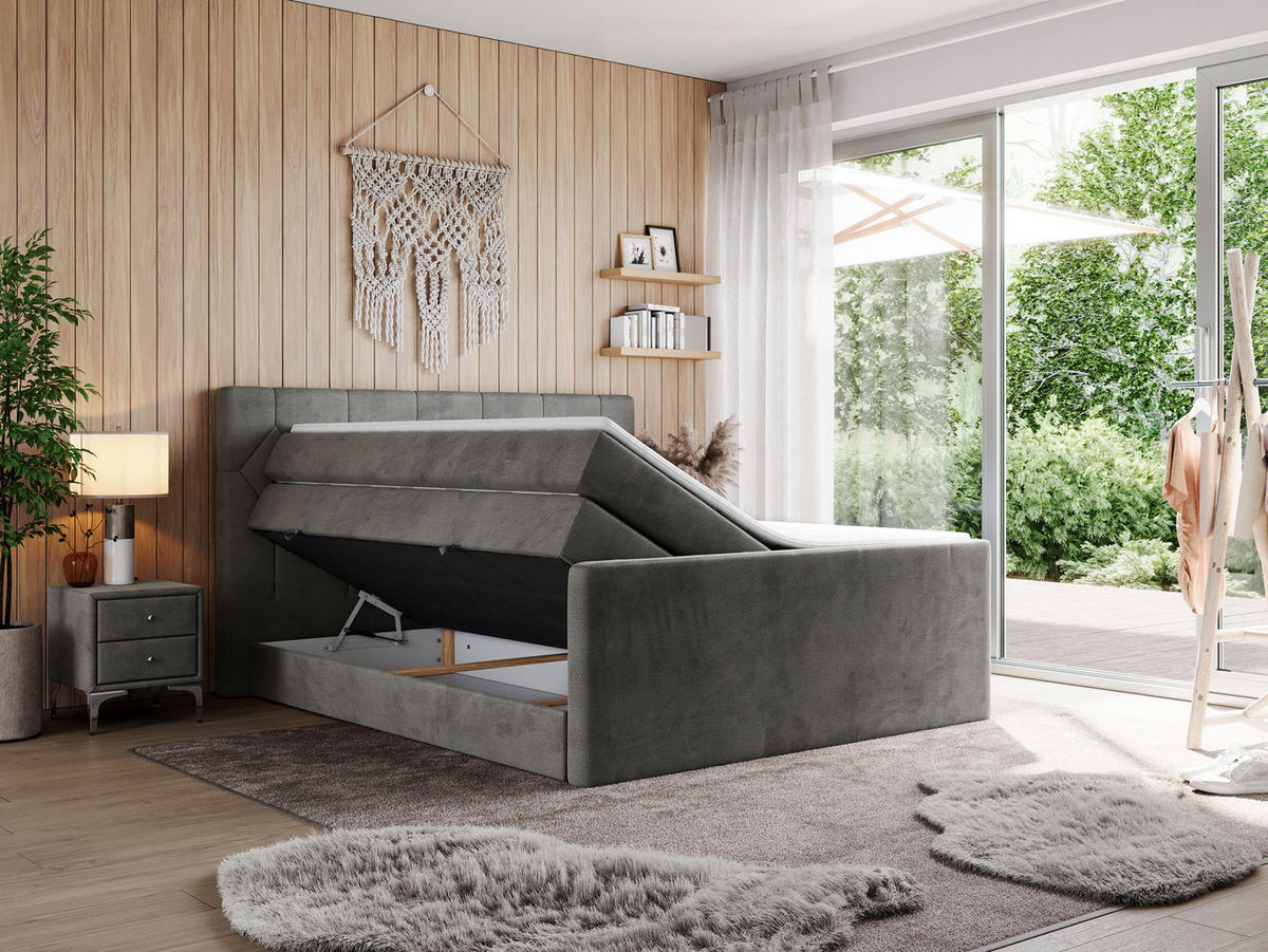BOXSPRINGBETT KING EIGAR 140/200 Dunkelgrau Velvet - H3 - Dunkelgrau, Holz/Textil (140/200cm) - MKS