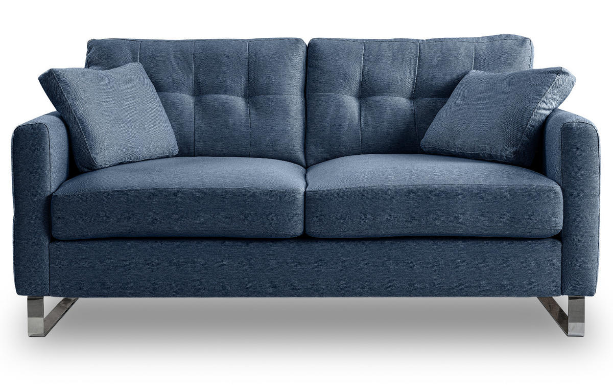 SOFA blau Flachgewebe 2-Sitzer 175 cm, Couch mit Steppoptik - Blau/Chromfarben, Holz/Textil (175/92/94cm) - Inn.Furn