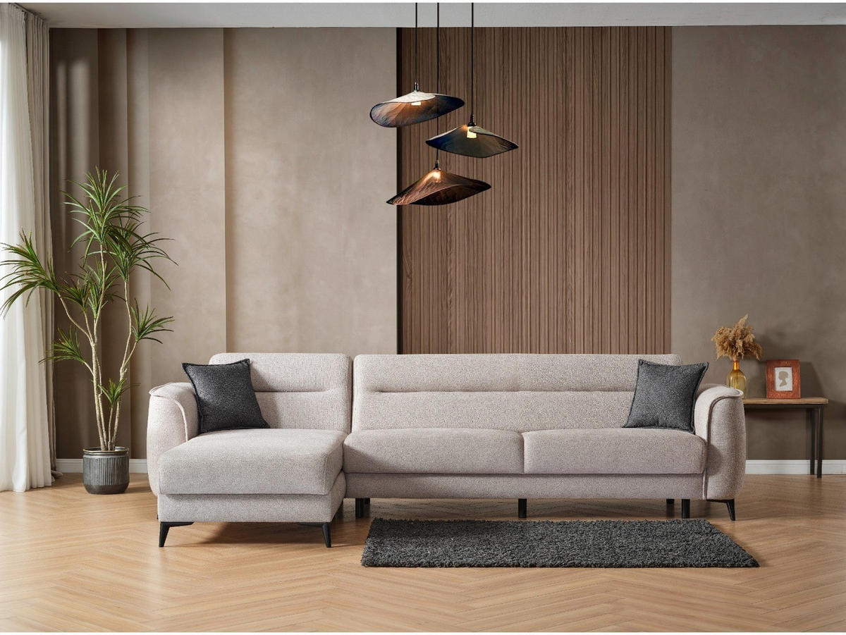 ECKSCHLAFSOFA Acapulco uzun Relax - Langer Schenkel Rechts - Greige, Holzwerkstoff/Kunststoff (180/310cm)