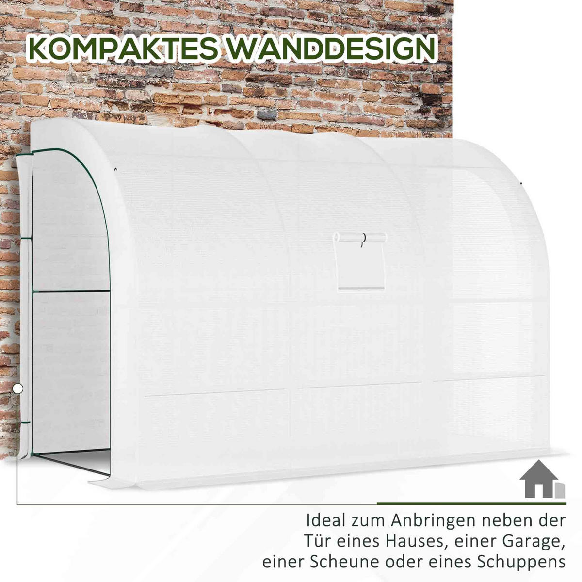 GEWÄCHSHAUS 300/150/213 cm in Weiß mit 6 Regalen und hochrollbarem Fenster - Weiß, Kunststoff (150/213/300cm) - Flora Grace