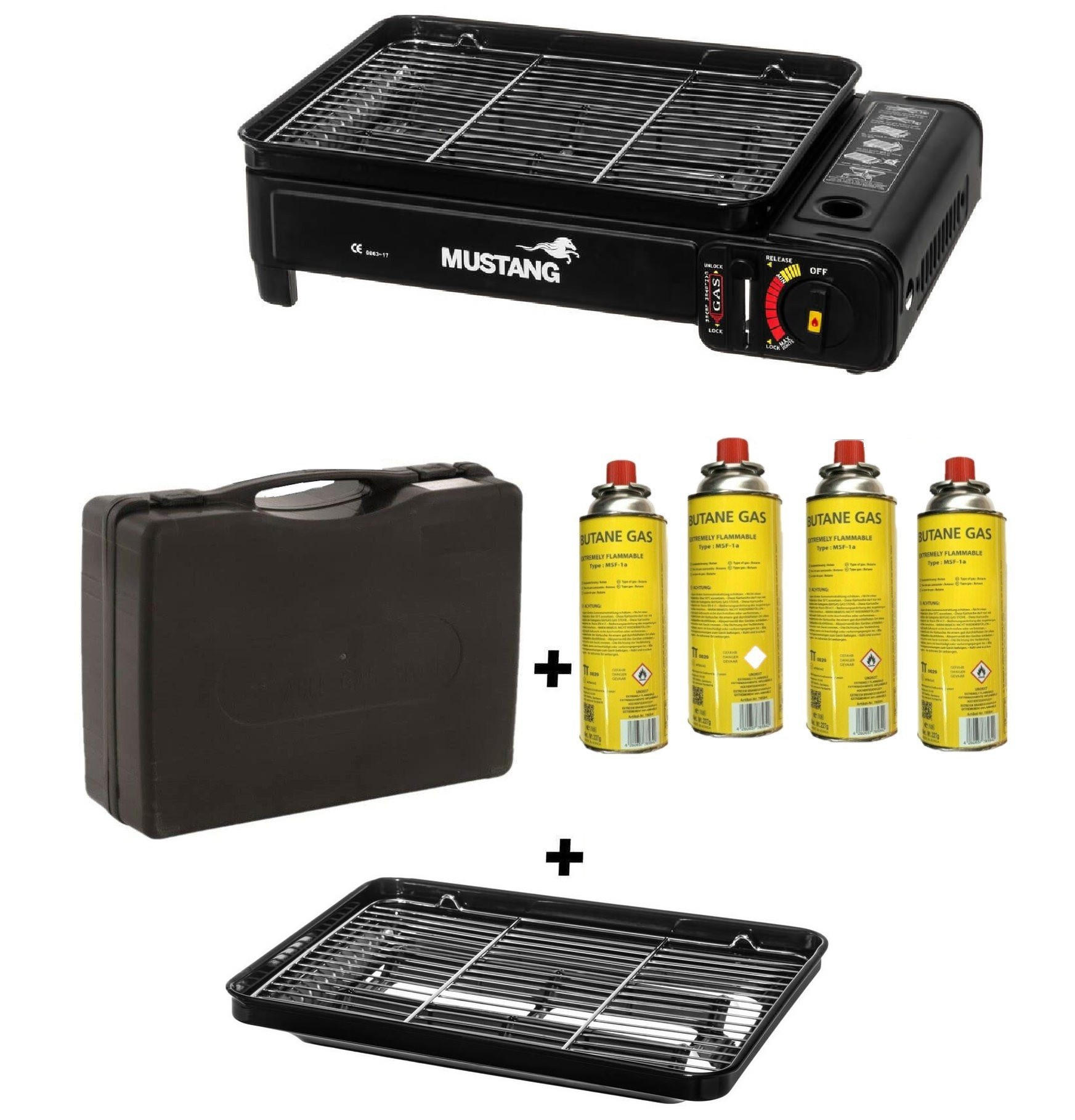 GASKOCHER Campingkocher Schwarz, 1 flammig, 2,5 kW, 4 Kartuschen, Koffer, Outdoor Kocher, Reisekocher, Butankocher, Camping Zubehör, tragbar - Schwarz, Metall (28/11/34.5cm) - JUNG